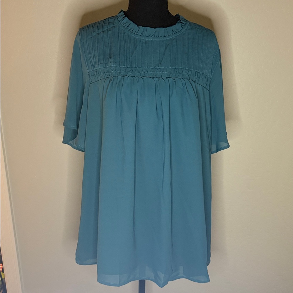 BloomChic Teal Pleated Blouse